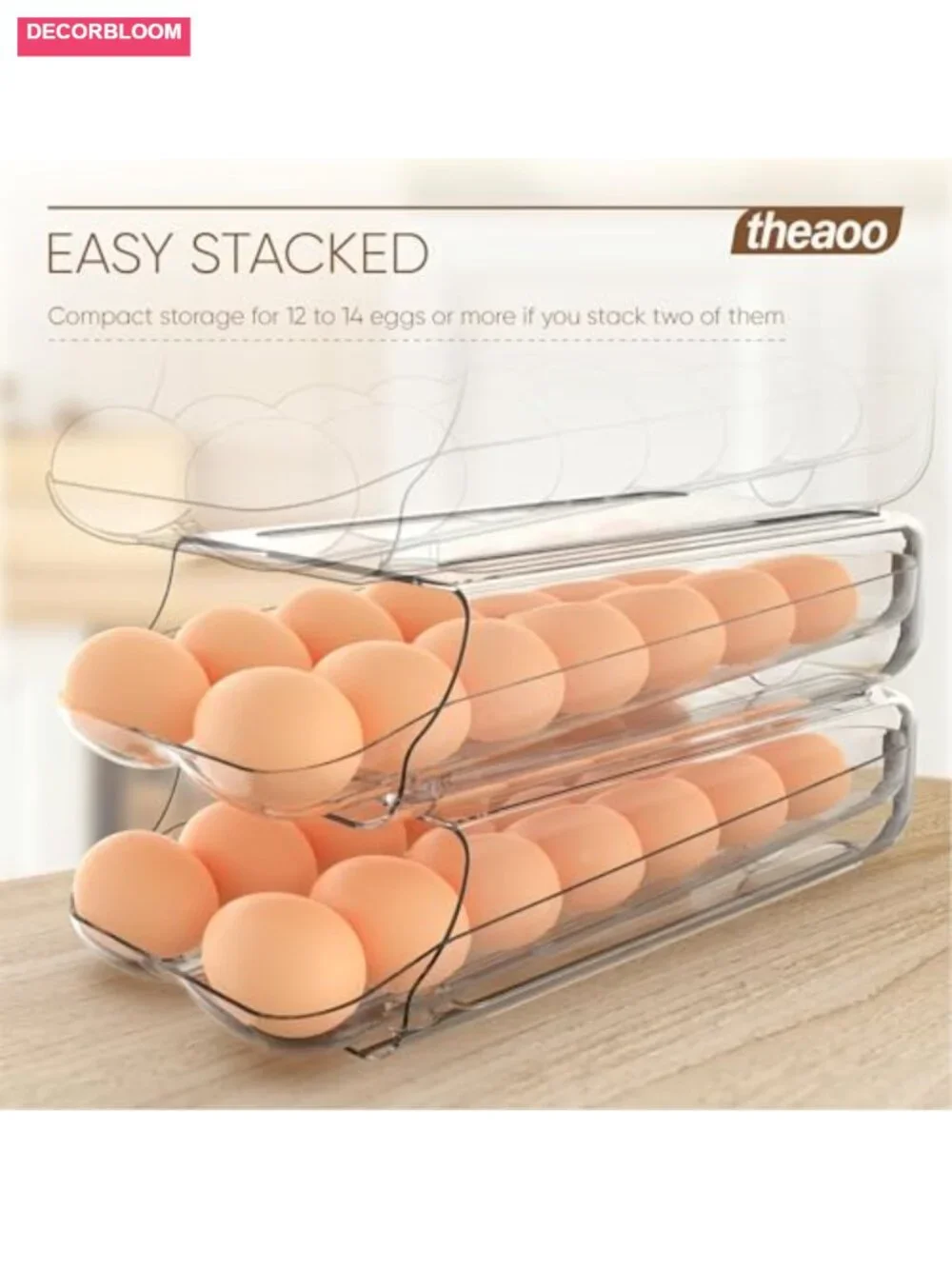 Stackable Egg Dispenser with Auto Rolling & Removable Tray, Clear 2-Pack